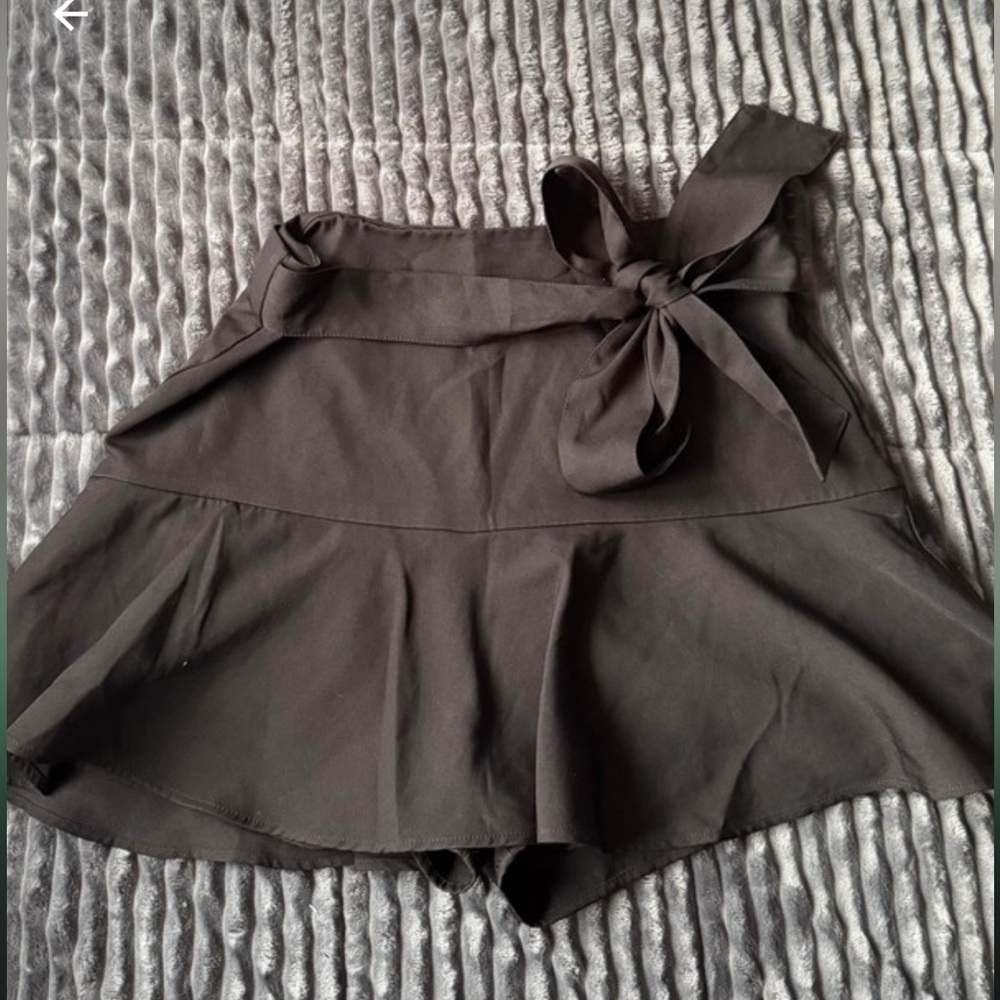 Zara Black Peplum Skort With Ribbon Belt Sz M